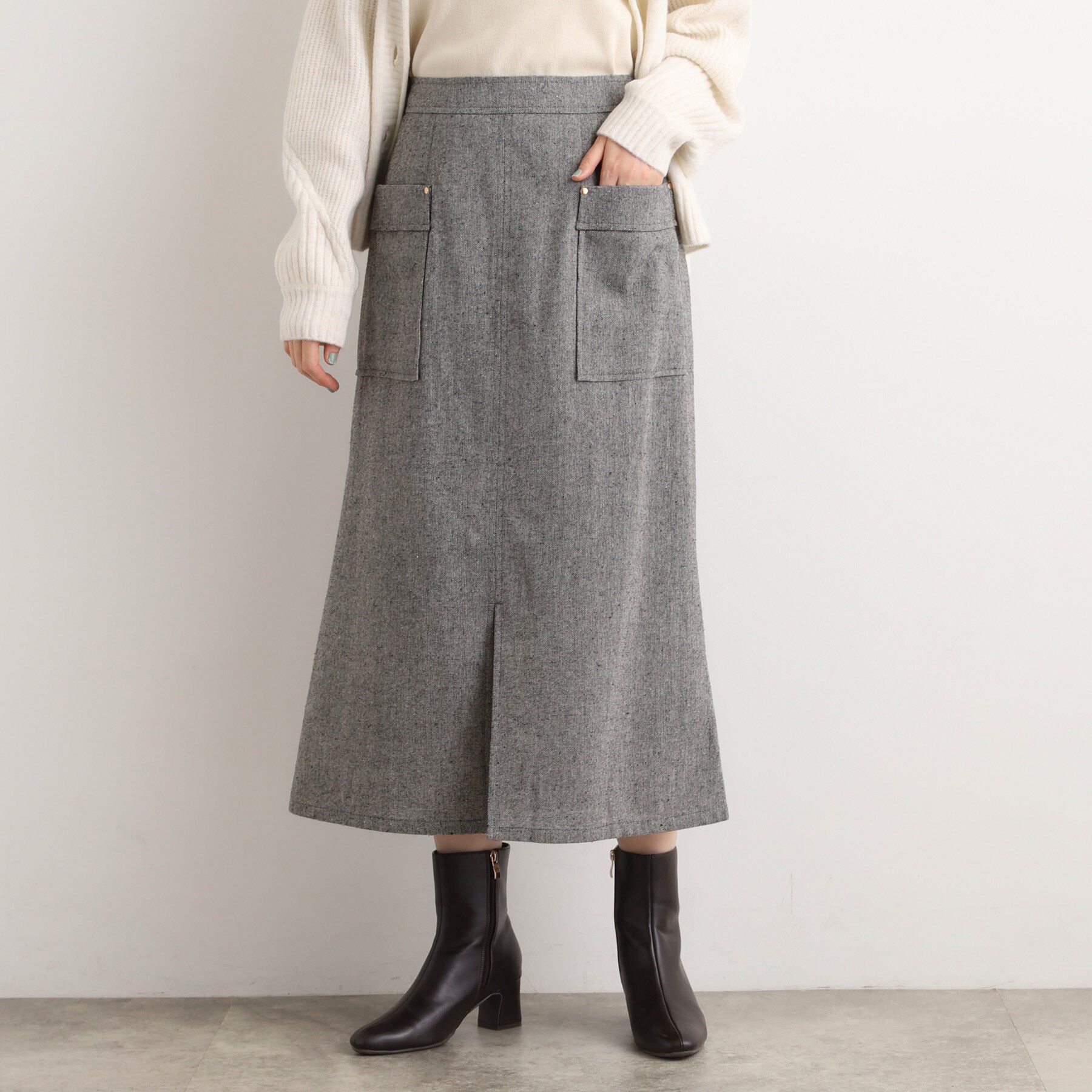 grove「クラシカルツイード Aラインスカート」|スカート|チャコールグレー(0