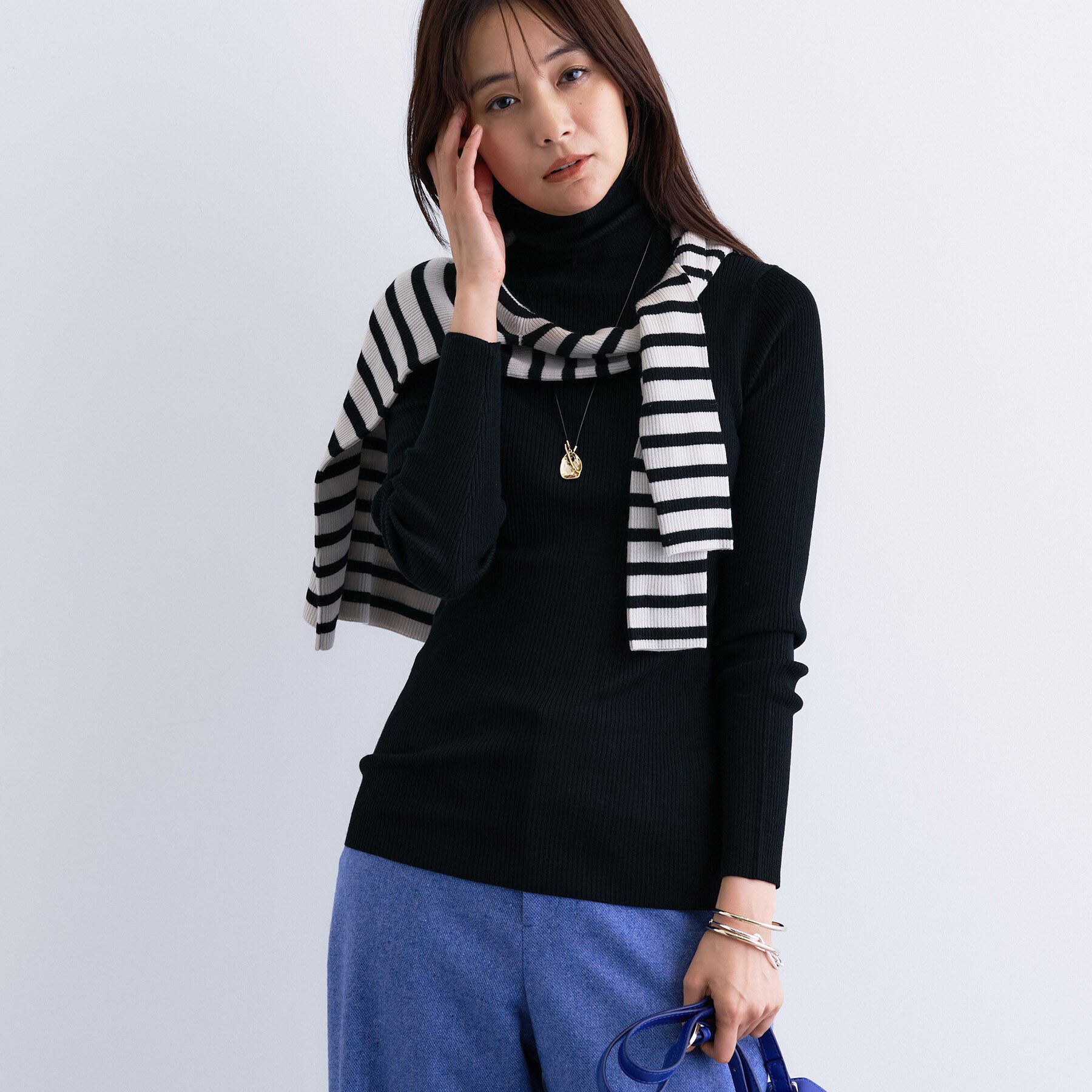 INDIVI「【洗える／毛玉になりにくい】エクストラファインウール リブタートルニット」|ニット・セーター|