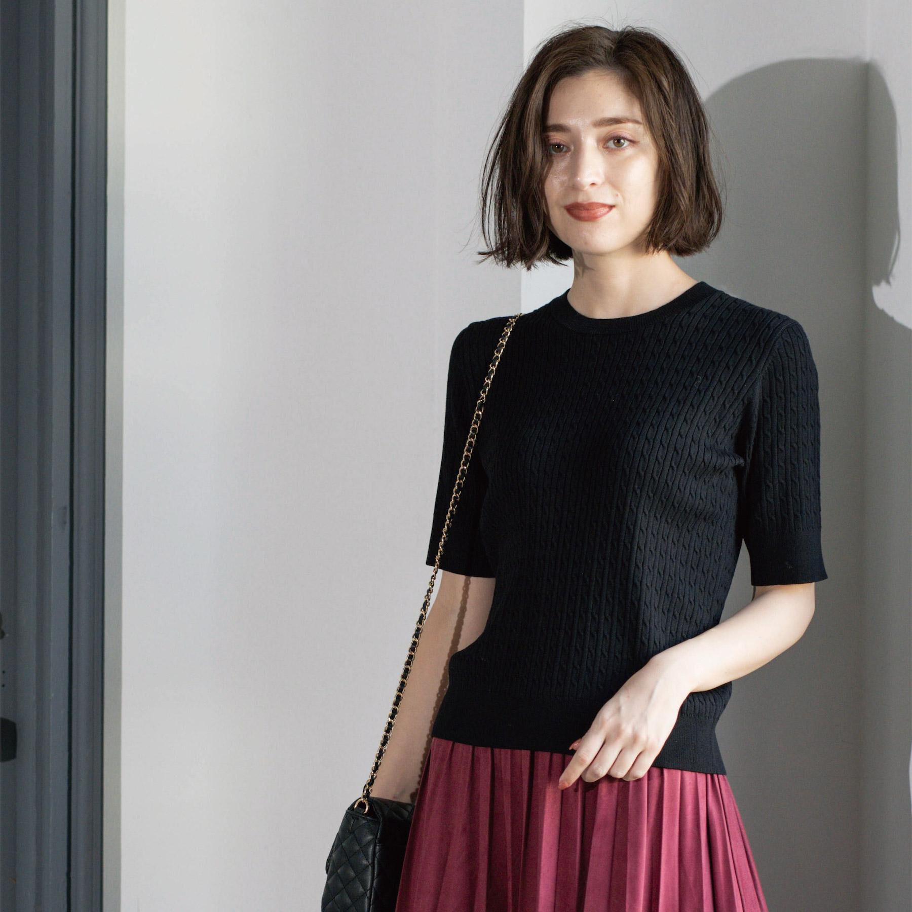 OPAQUE.CLIP「ケーブルハーフスリーブニット【UVケア/洗濯機OK】《6col/S～LL》」|ニット・セーター|