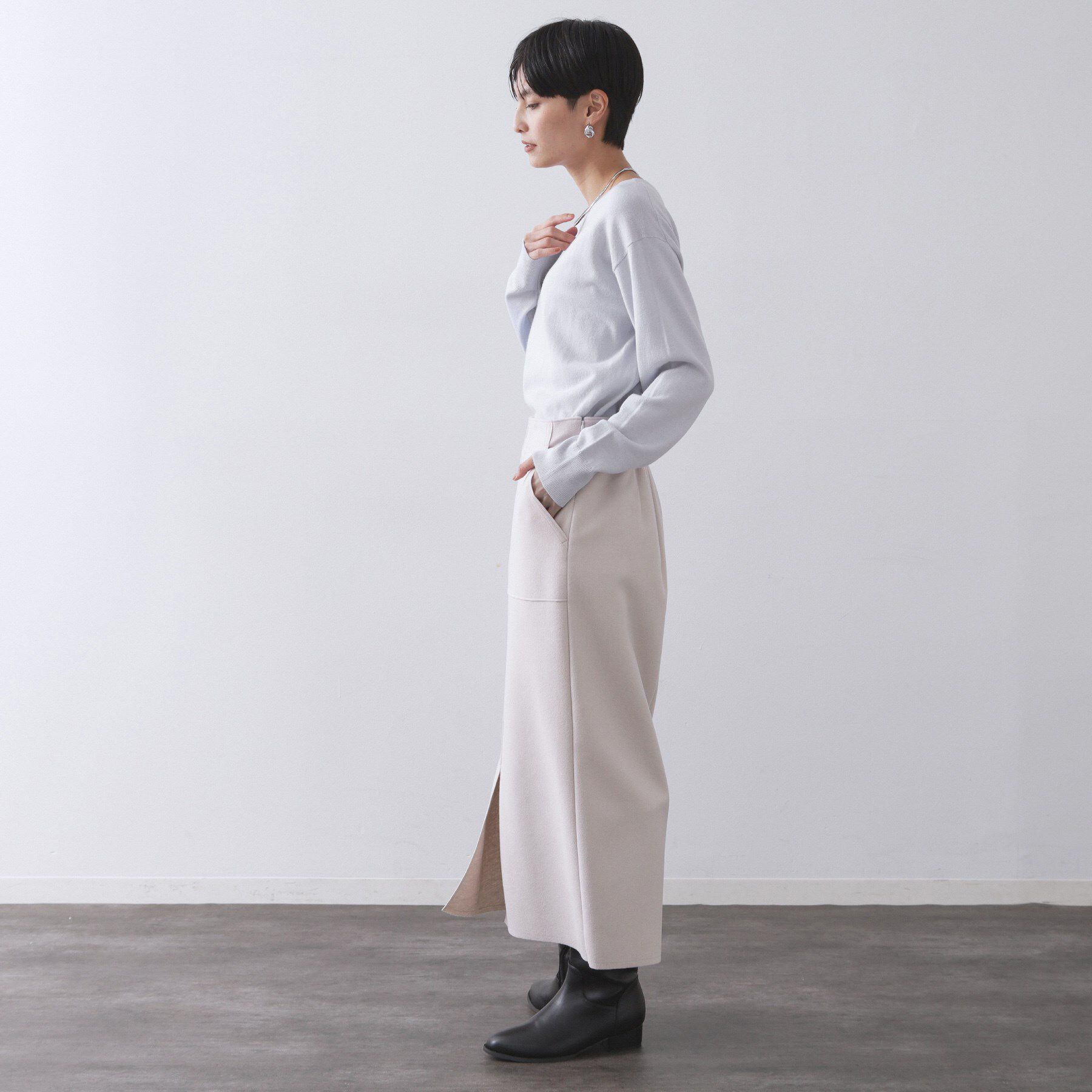 OPAQUE.CLIP「ボートネックニット/エクストラファインメリノウール【THEシリーズ/洗濯機OK】」|ニット・セーター|