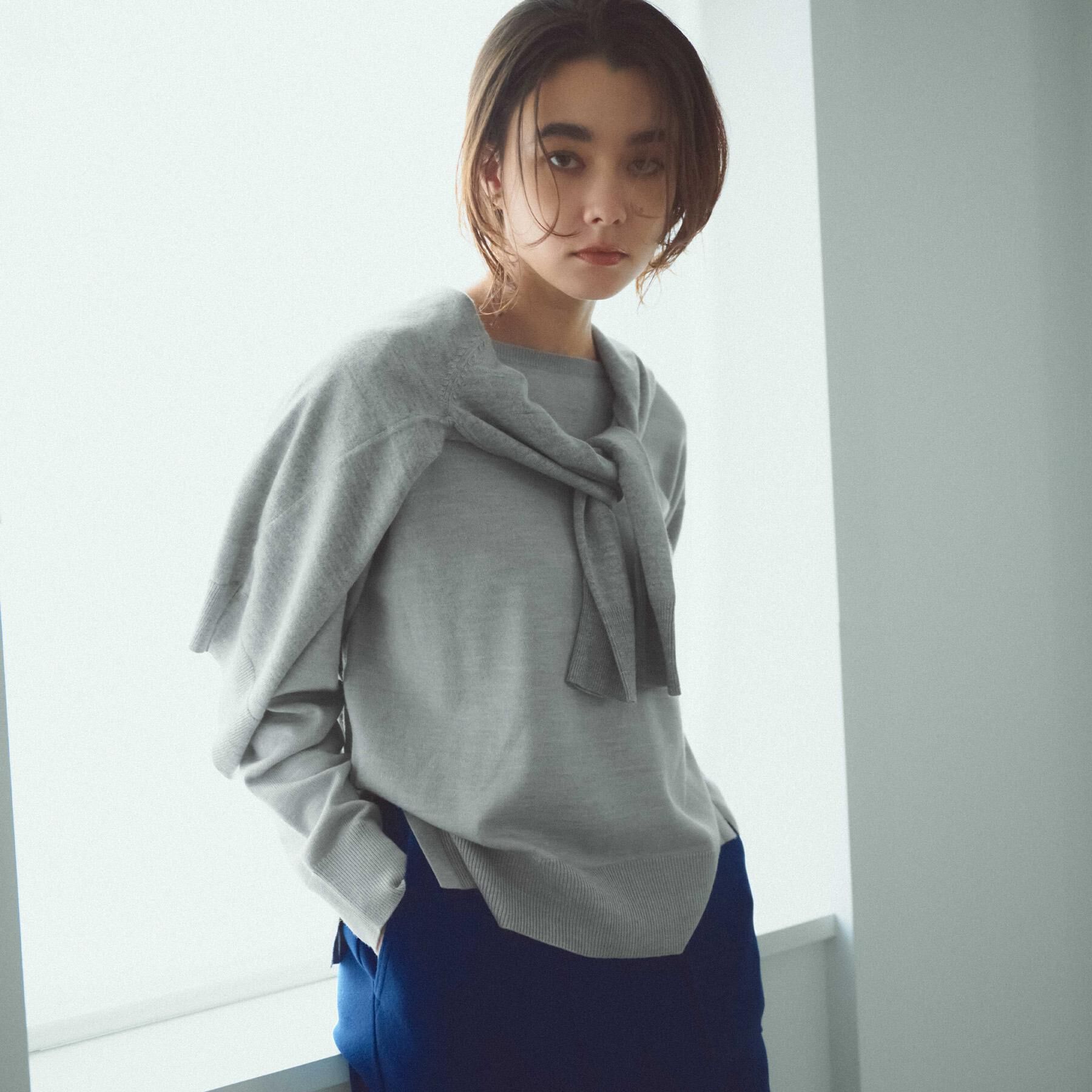 OPAQUE.CLIP「ボートネックニット/エクストラファインメリノウール【THEシリーズ/洗濯機OK】」|ニット・セーター|グレー(012)