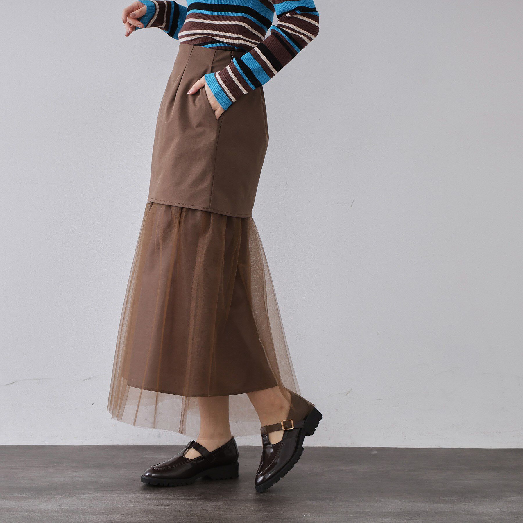 OPAQUE.CLIP「チュールドッキングデザインスカート【洗濯機OK】」|スカート|