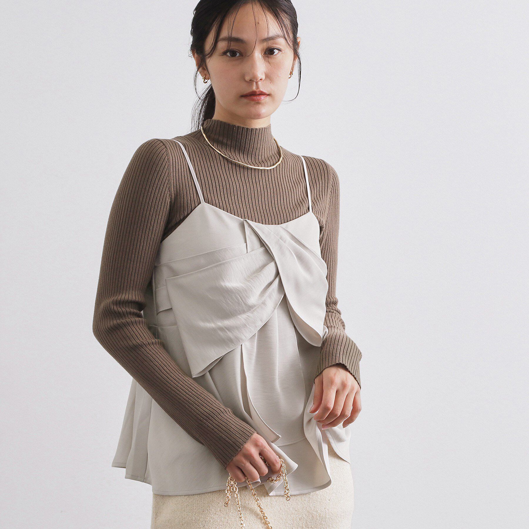 OPAQUE.CLIP「サテンキャミブラウス【洗濯機OK】」|シャツ・ブラウス|ライトベージュ(05