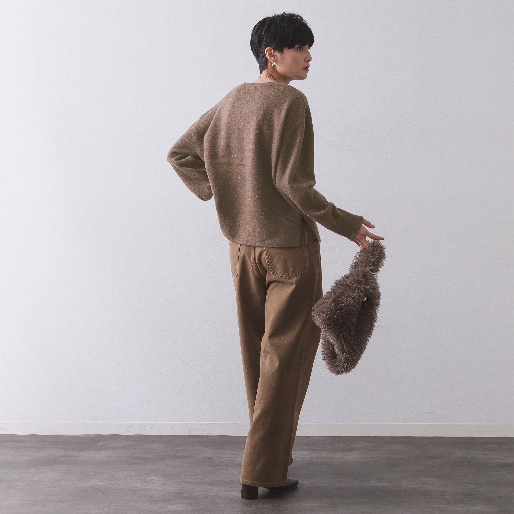 OPAQUE.CLIP「きらきらクルーミドルゲージニット【洗濯機OK】」|ニット・セーター|