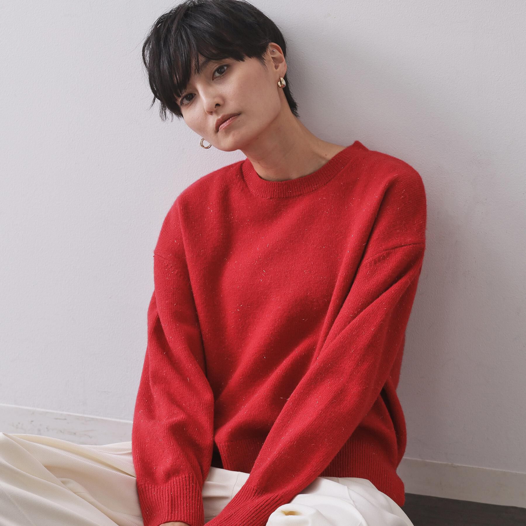 OPAQUE.CLIP「きらきらクルーミドルゲージニット【洗濯機OK】」|ニット・セーター|