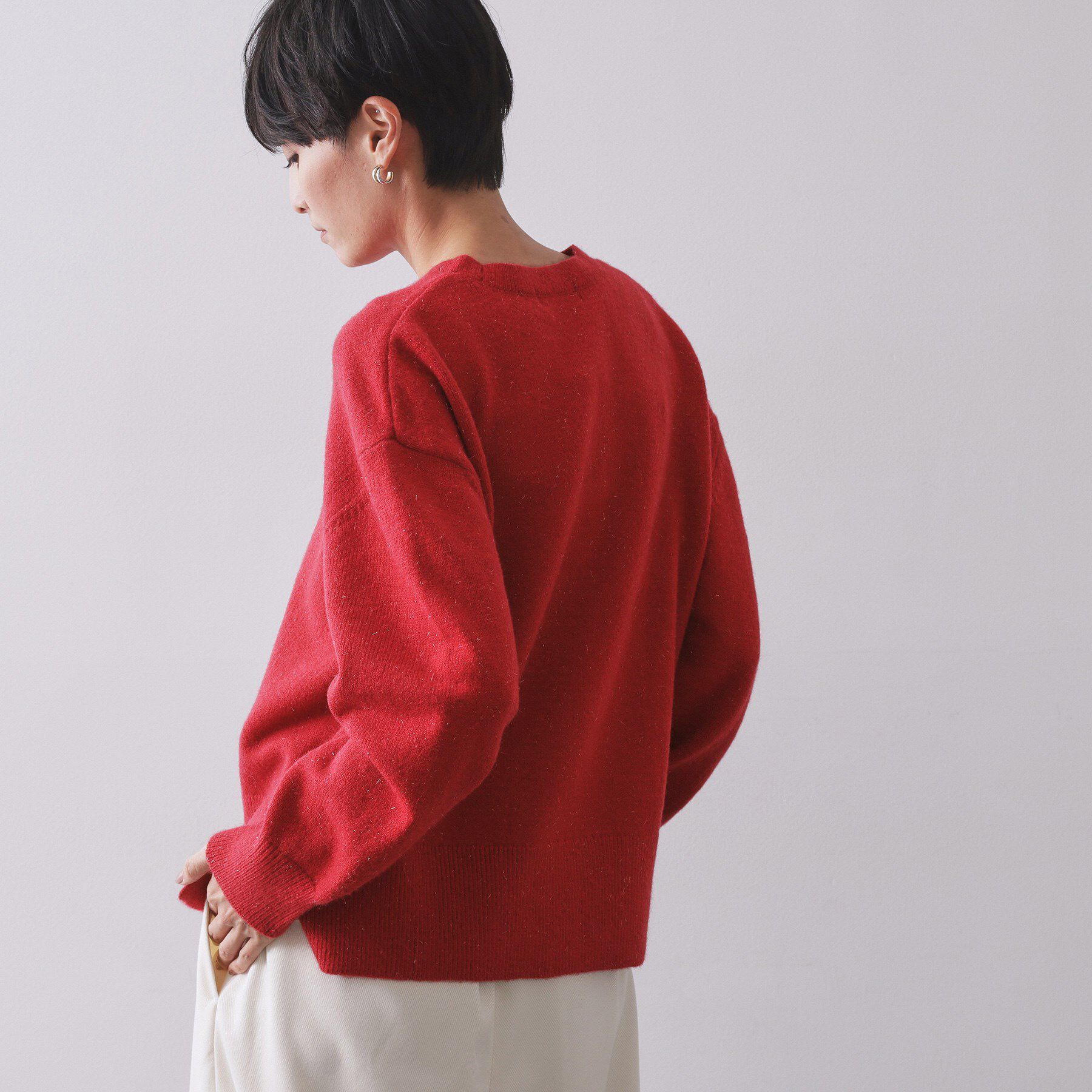 OPAQUE.CLIP「きらきらクルーミドルゲージニット【洗濯機OK】」|ニット・セーター|