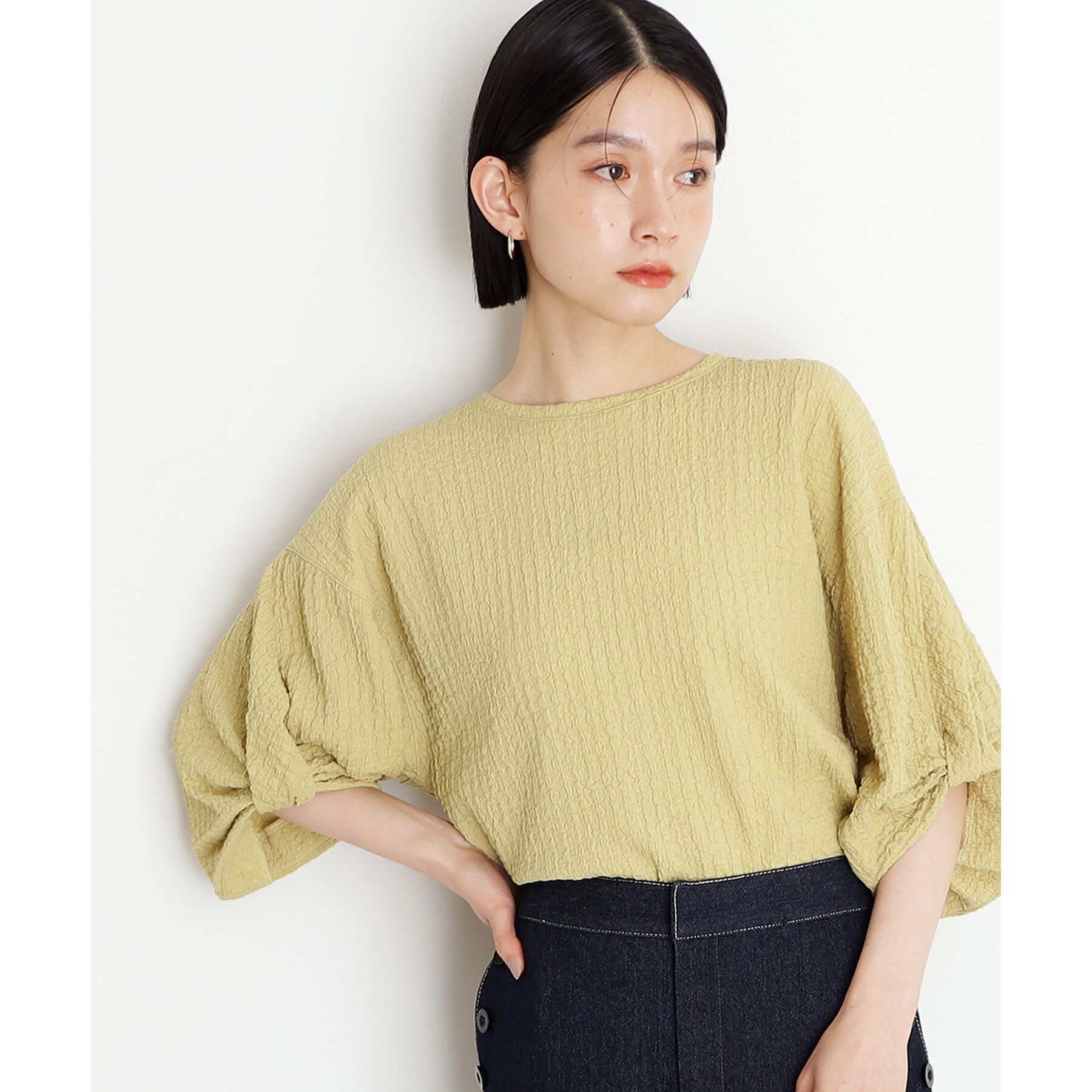 THE SHOP TK「ポコポコ袖タックプルオーバー【洗濯機OK】」|Tシャツ・カットソー|イエロー(031)