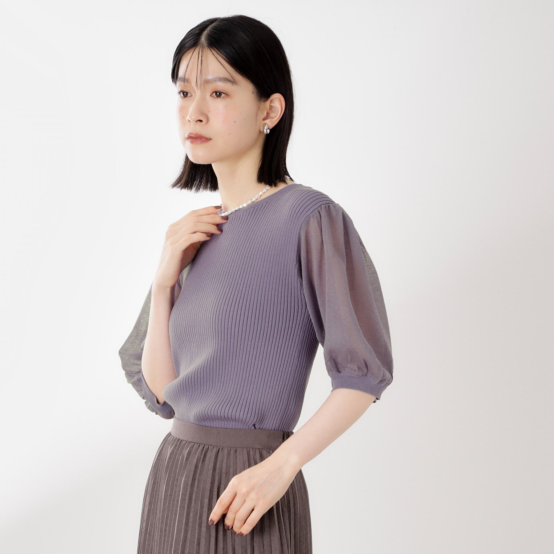 THE SHOP TK「シアーパフ袖ニット【洗濯機OK】」|ニット・セーター|