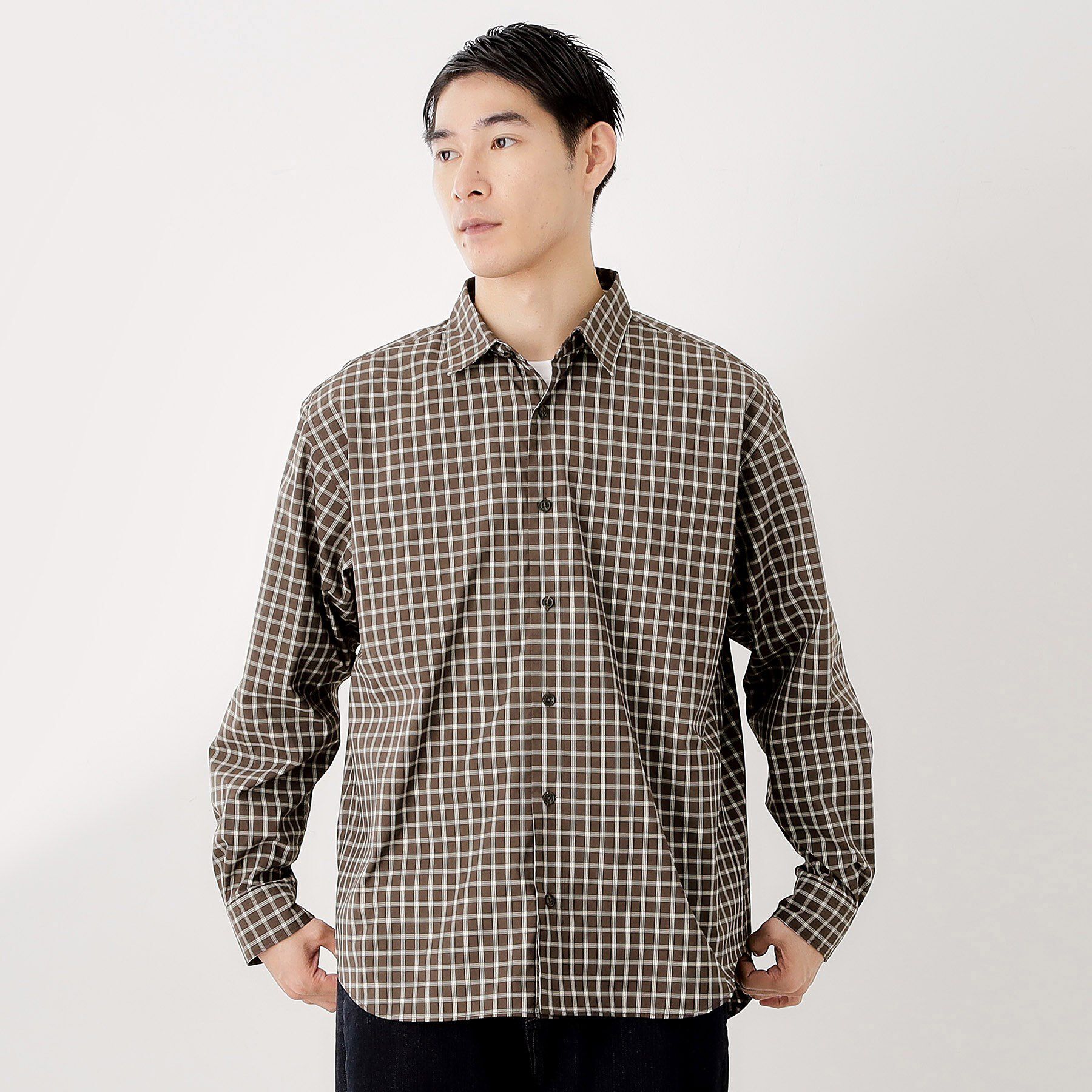 THE SHOP TK「チェック＆ストライプ アソート長袖シャツ【洗濯機OK】」|シャツ・ブラウス|ブラウン(244)