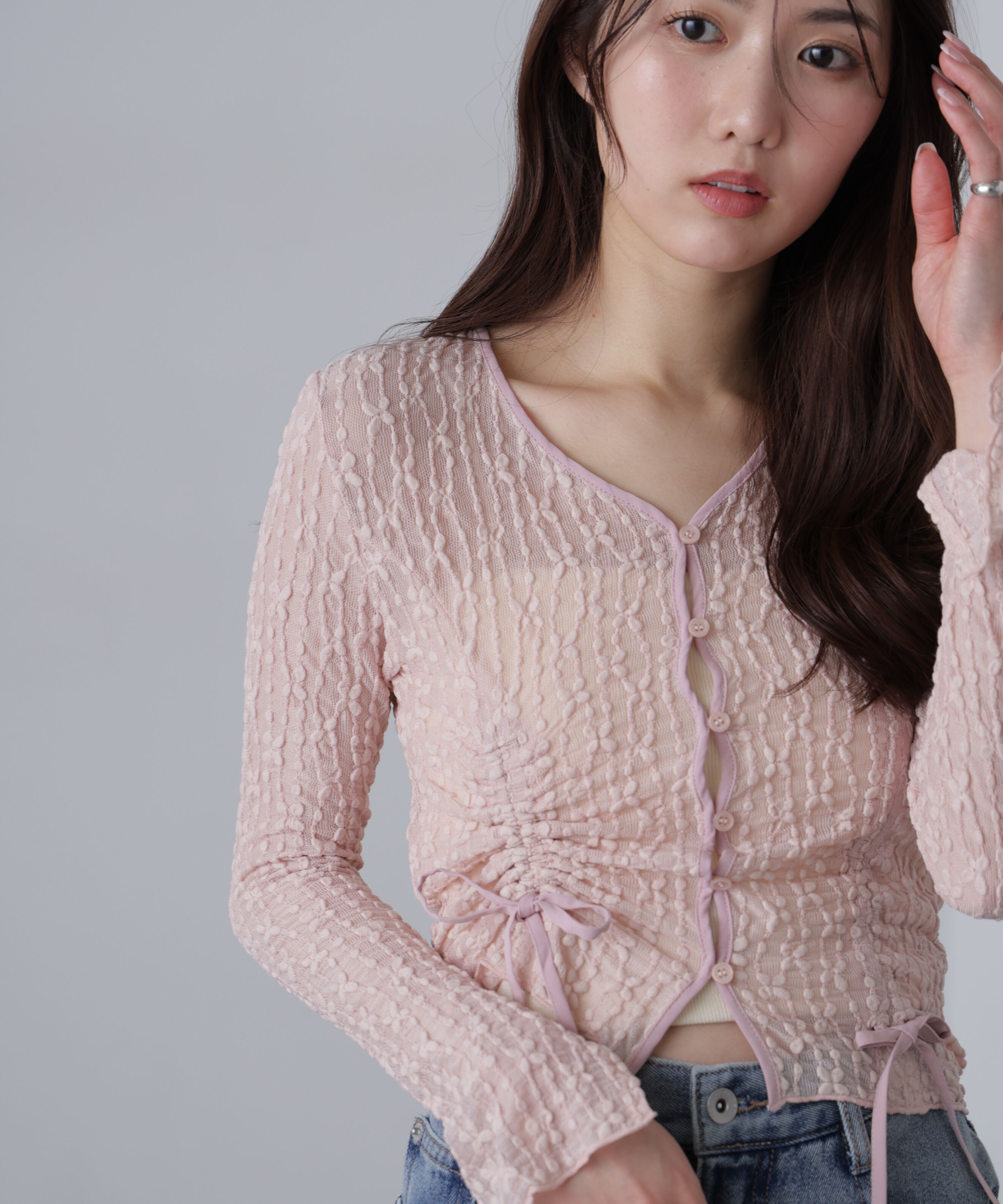  「シアーレースドロストカーディガン」|Tシャツ・カットソー|