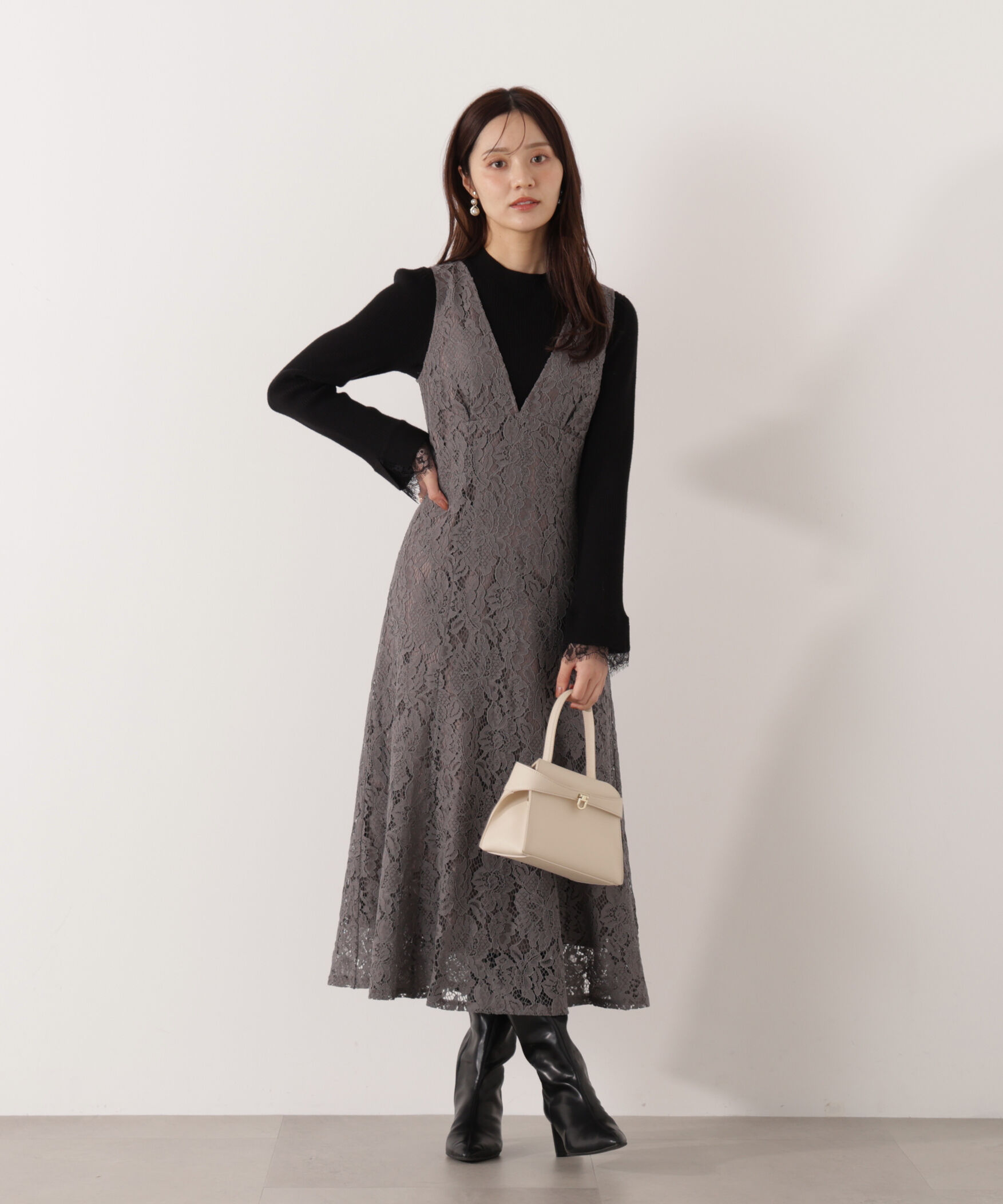 PROPORTION BODY DRESSING「Vネックレースジャンスカ 26SS」|ワンピース|