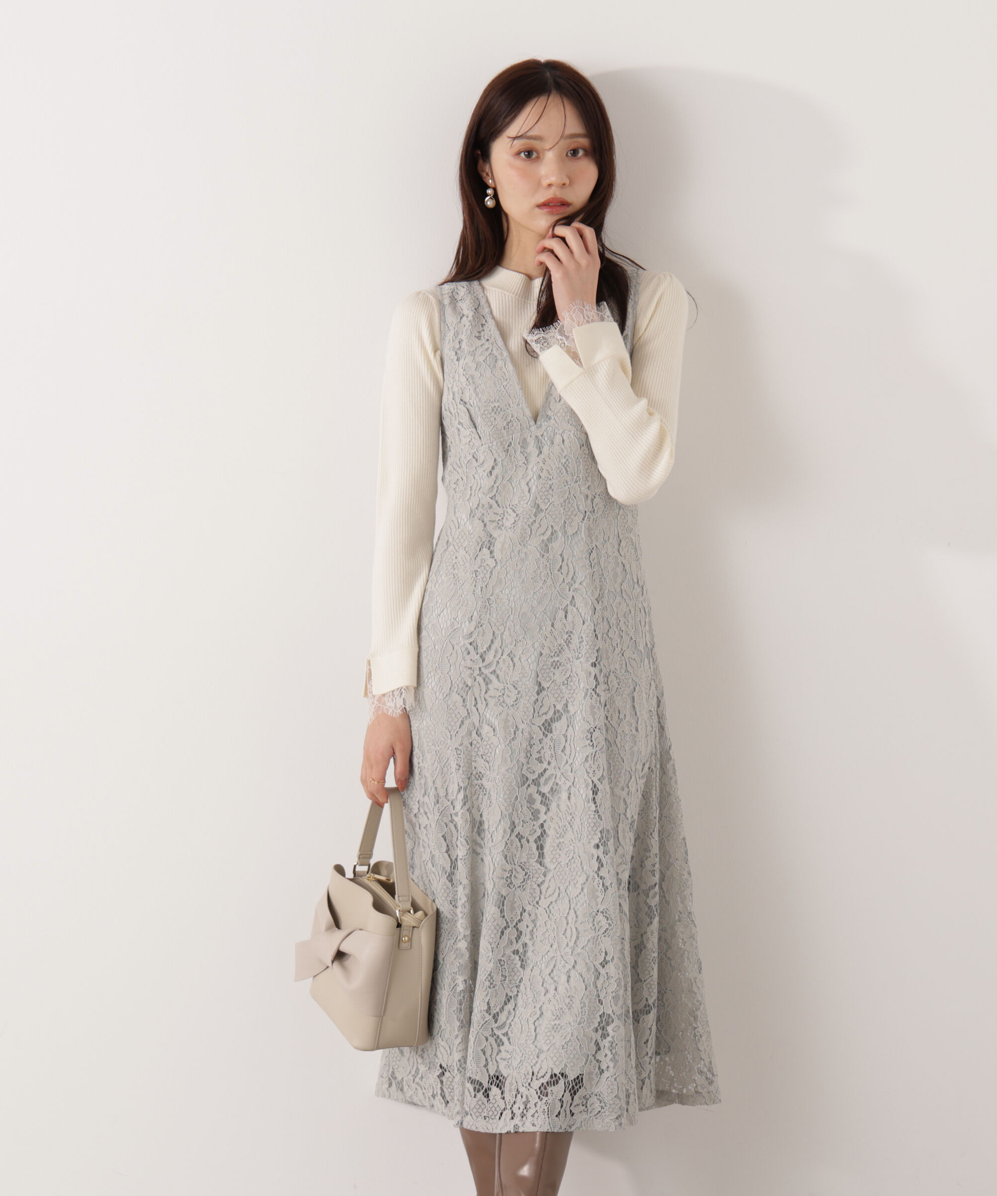 PROPORTION BODY DRESSING「Vネックレースジャンスカ 26SS」|ワンピース|ライトグリー