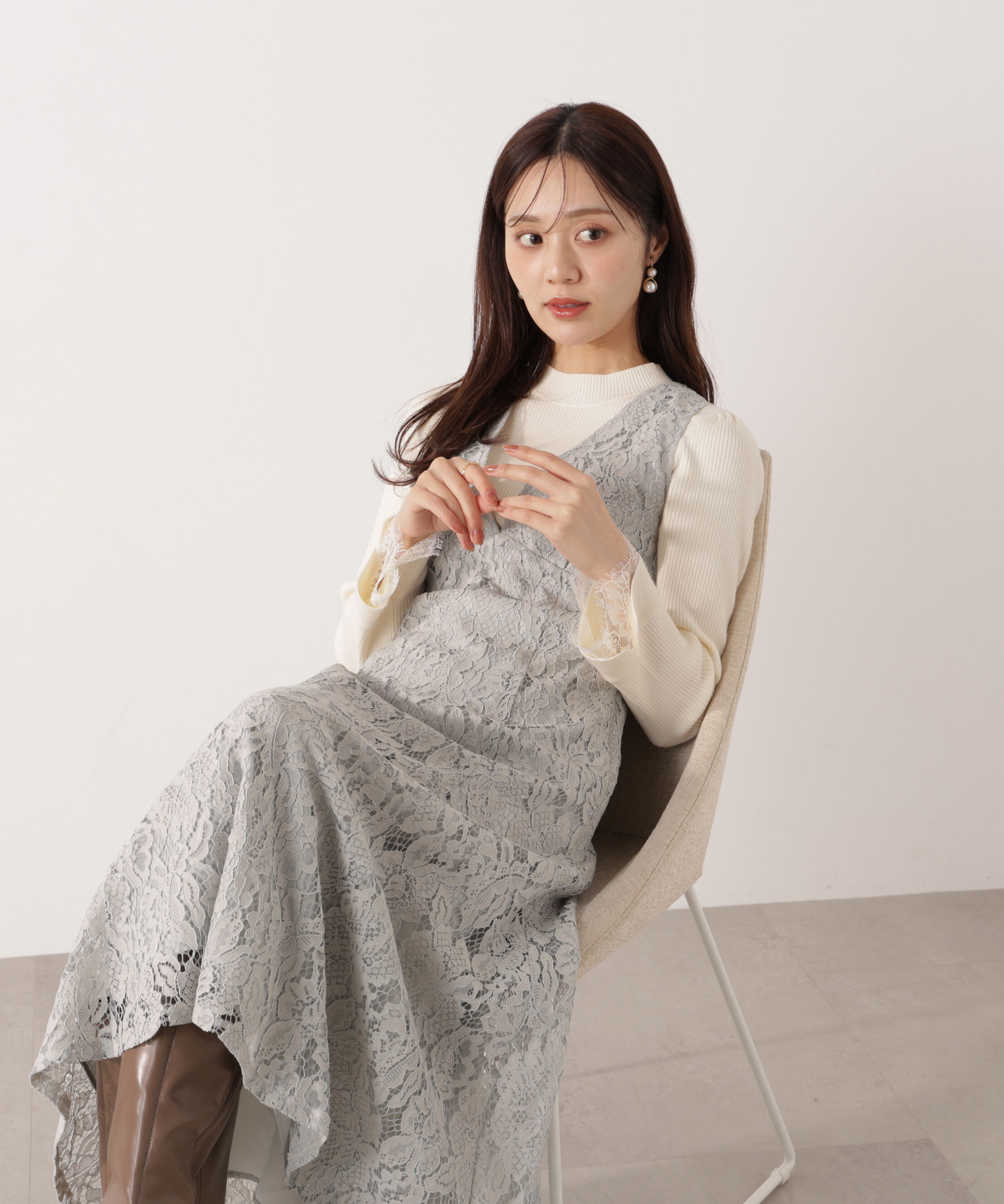 PROPORTION BODY DRESSING「Vネックレースジャンスカ 26SS」|ワンピース|