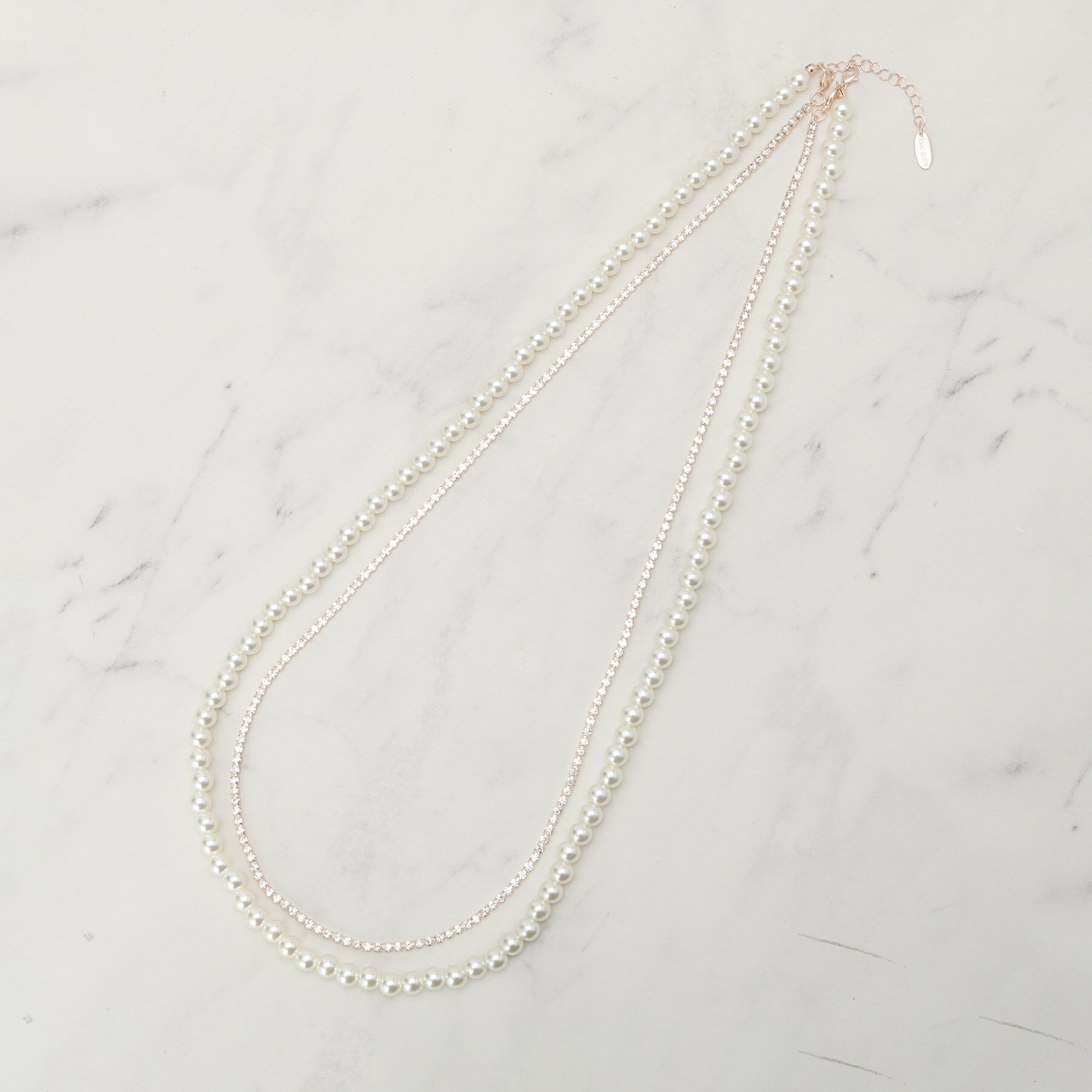 SHOO･LA･RUE「【セレモニー】2連ダイヤレーン＆フェイクパールネックレス」|ネックレス|ピンクゴールド(00