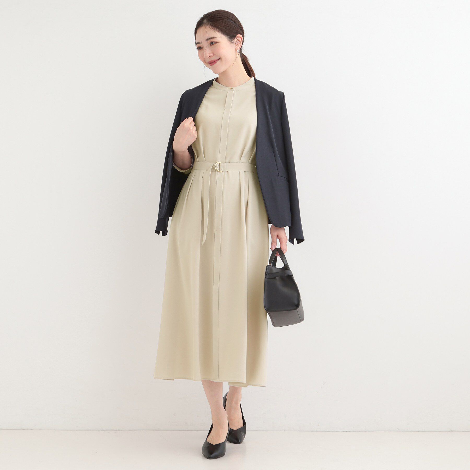 SHOO･LA･RUE「【洗濯機可/接触冷感/UV】ONOFF使える ウエストタックワンピース」|ワンピース|