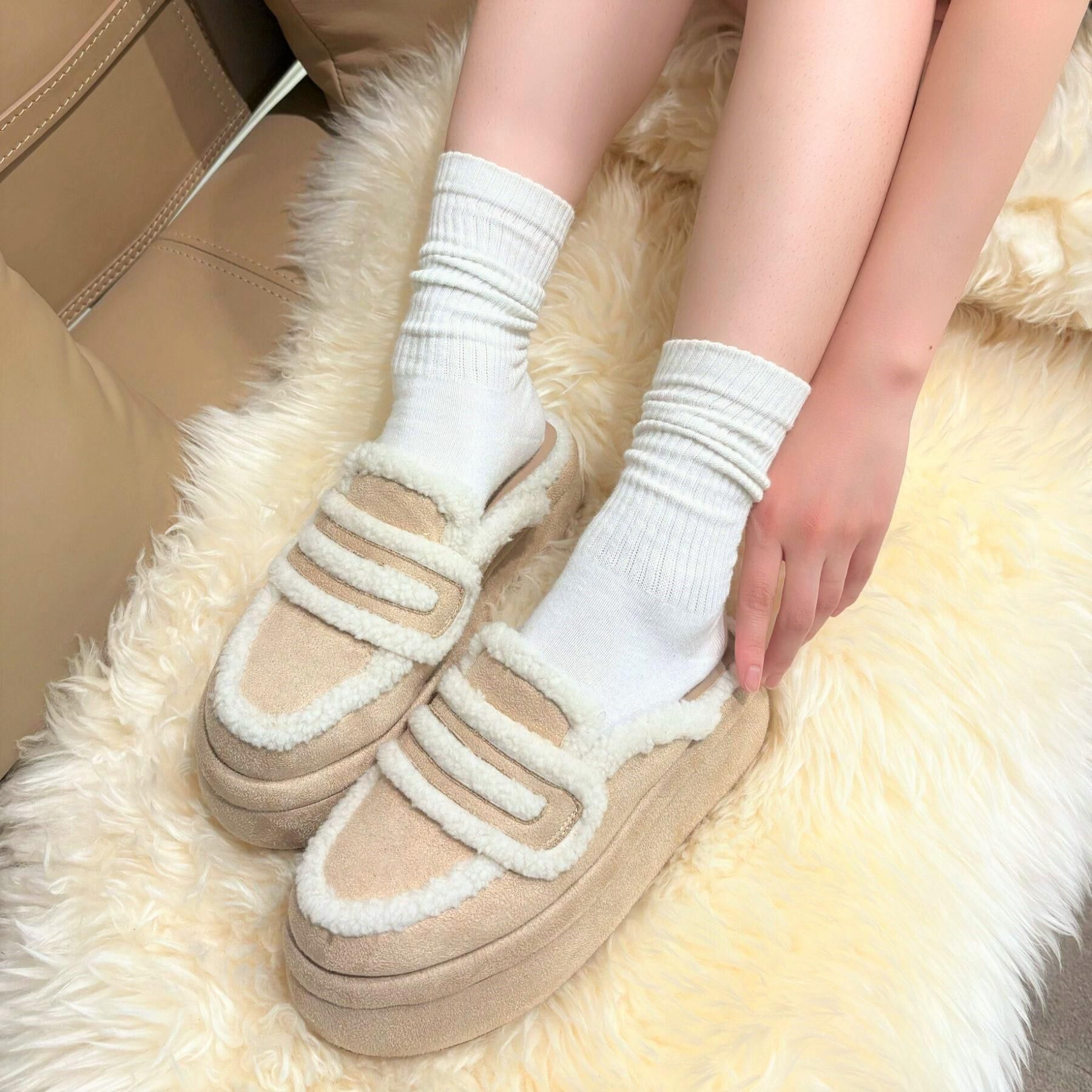 ESPERANZA「ふわもこボアサボ」|サンダル|ベージュ(052)