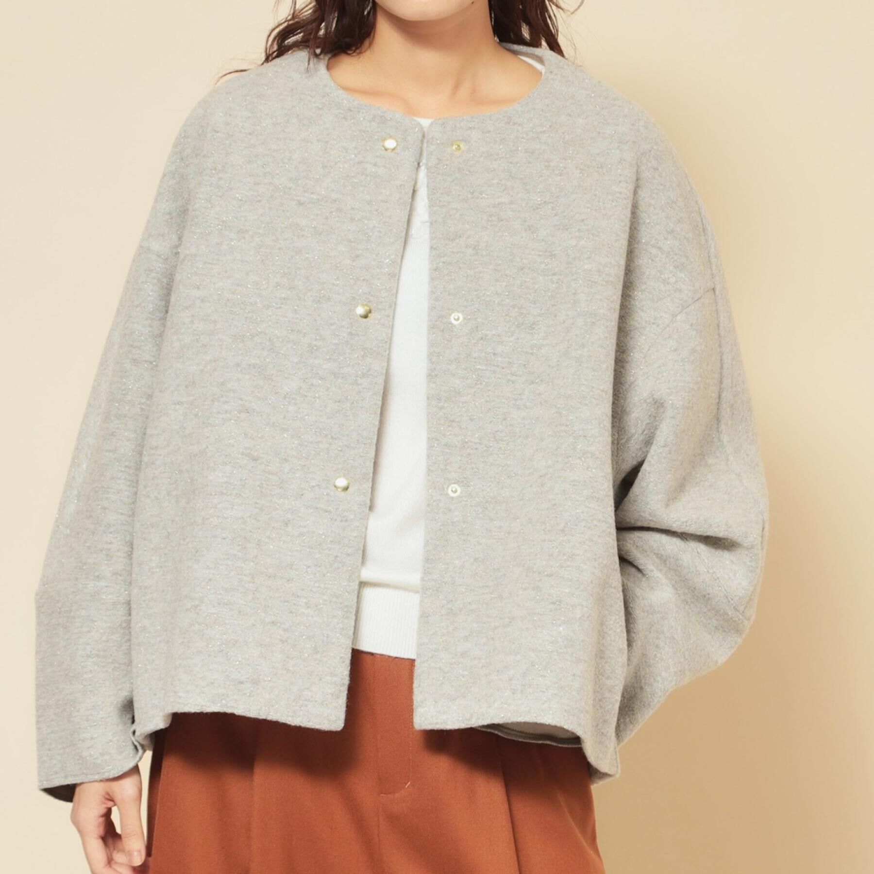 SunaUna「【ショート丈】ノーカラーライトアウター」|ブルゾン・スタジャン|