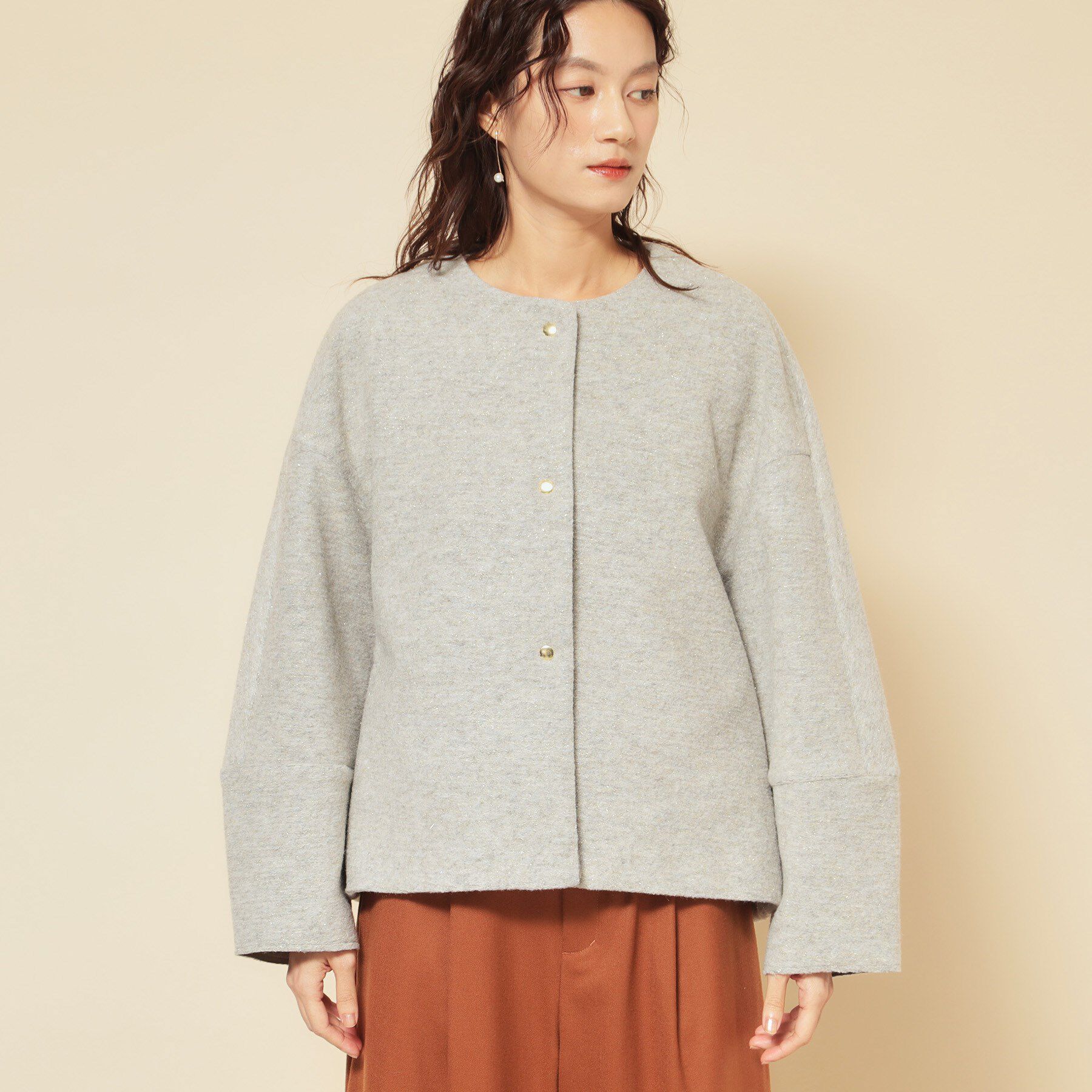 SunaUna「【ショート丈】ノーカラーライトアウター」|ブルゾン・スタジャン|