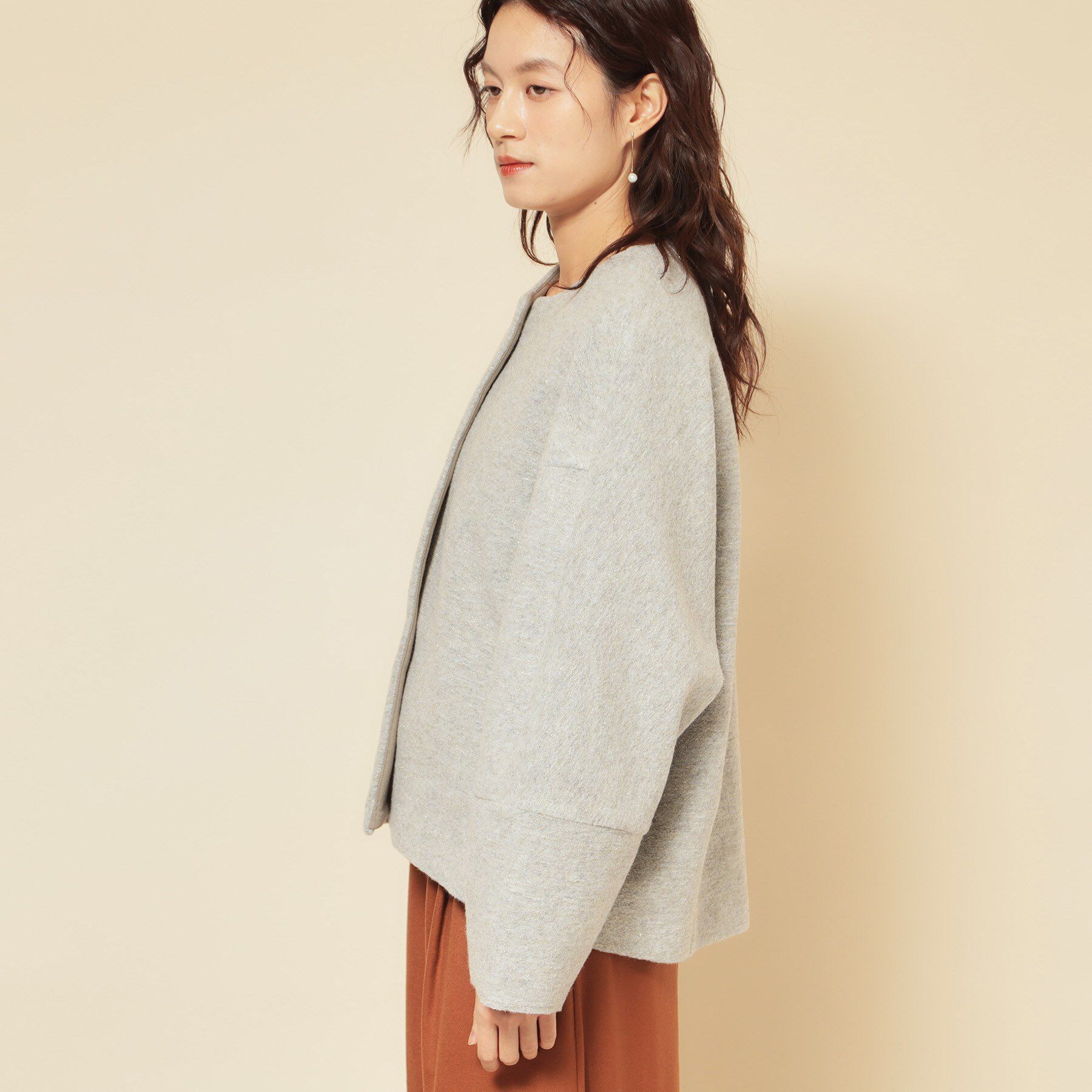 SunaUna「【ショート丈】ノーカラーライトアウター」|ブルゾン・スタジャン|