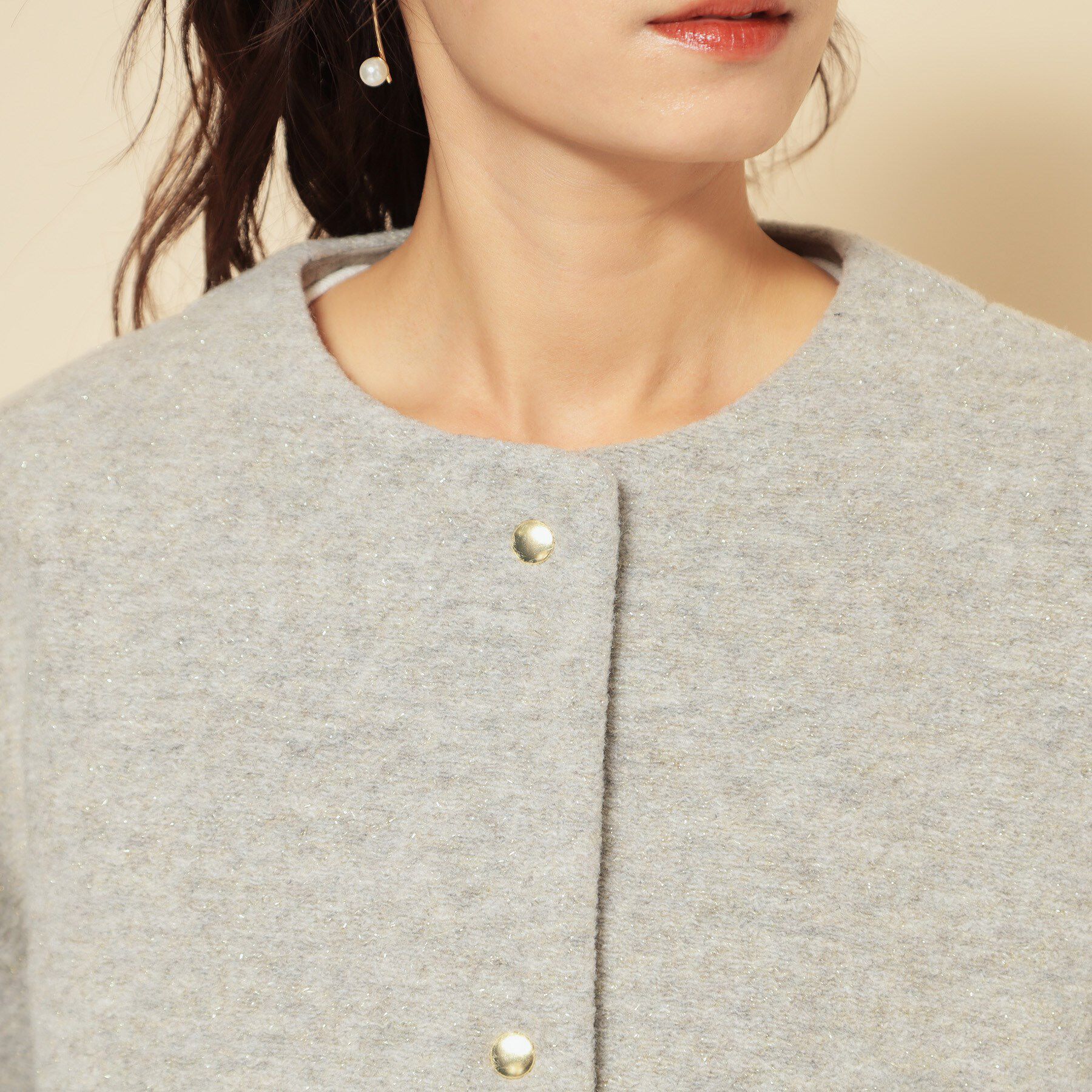 SunaUna「【ショート丈】ノーカラーライトアウター」|ブルゾン・スタジャン|