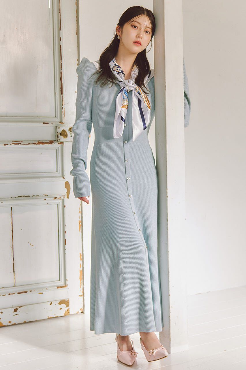 rienda「スカーフ付きマーメイドニットワンピース」|ワンピース|L/BLU1