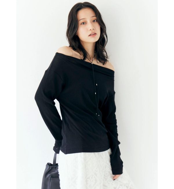 Ungrid「オフショルデザインシアーロングスリーブTee」|Tシャツ・カットソー|