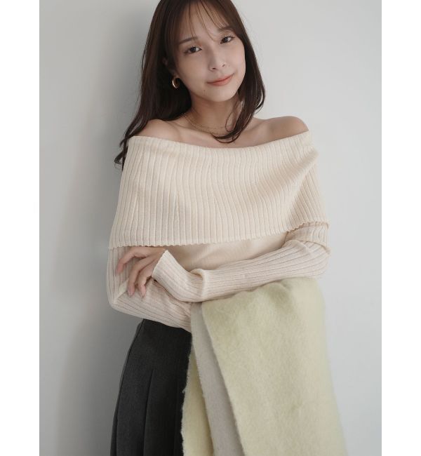 LAGUNAMOON「シアーオフショルニットプルオーバー」|ニット・セーター|クリーム