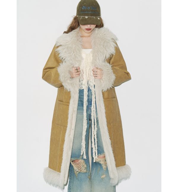 EVRIS「フェイクファームートンロングコート」|その他|ベージュ