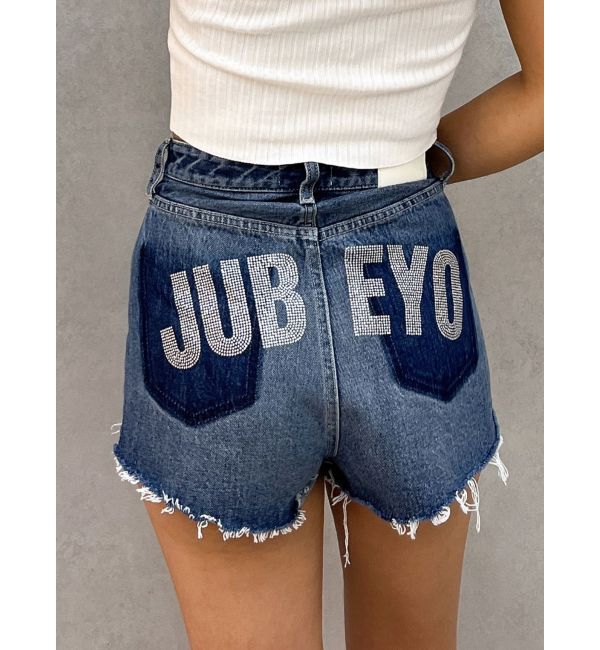 GYDA「ハイウエストJUBEYO bijouデニムショートパンツ」|デニム|ブルー