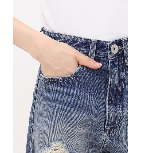 GYDA「ハイウエストJUBEYO bijouデニムショートパンツ」|デニム|