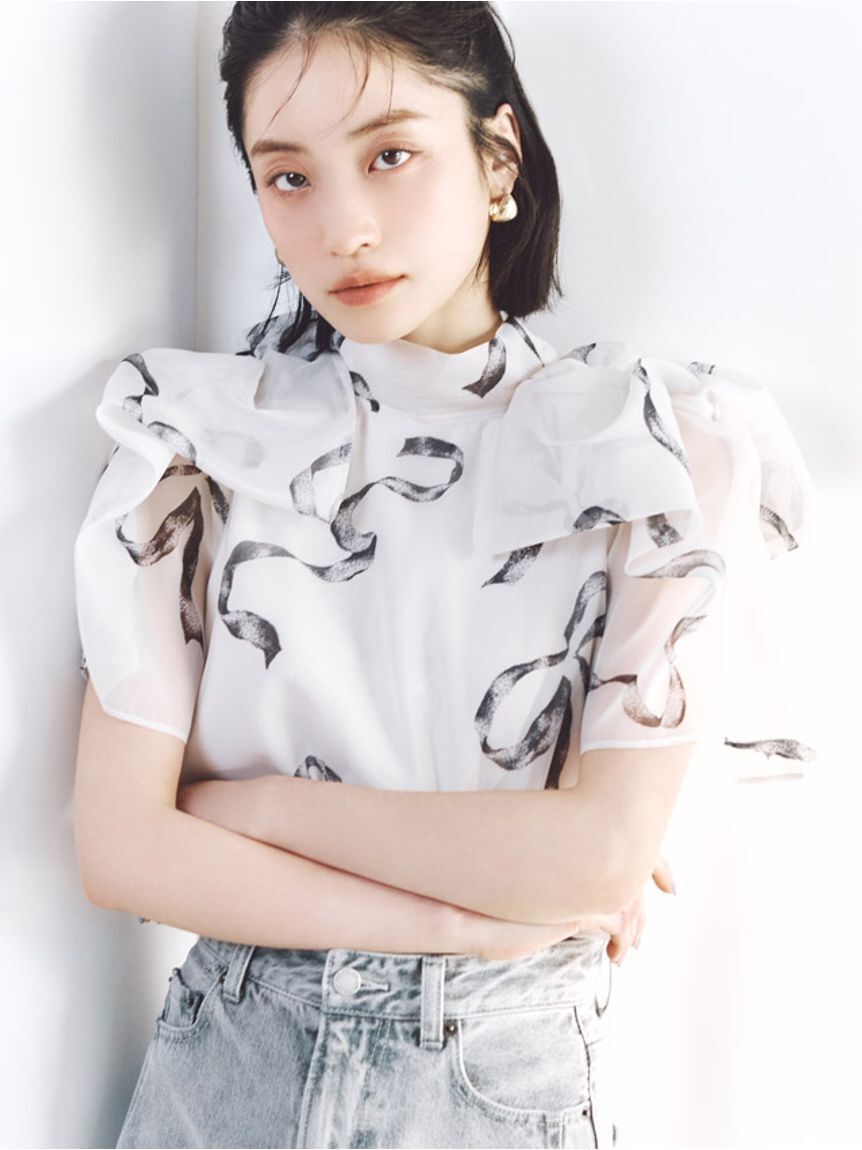 SNIDEL「Sustainableリボンライクオーガンシースルーブラウス」|シャツ・ブラウス|