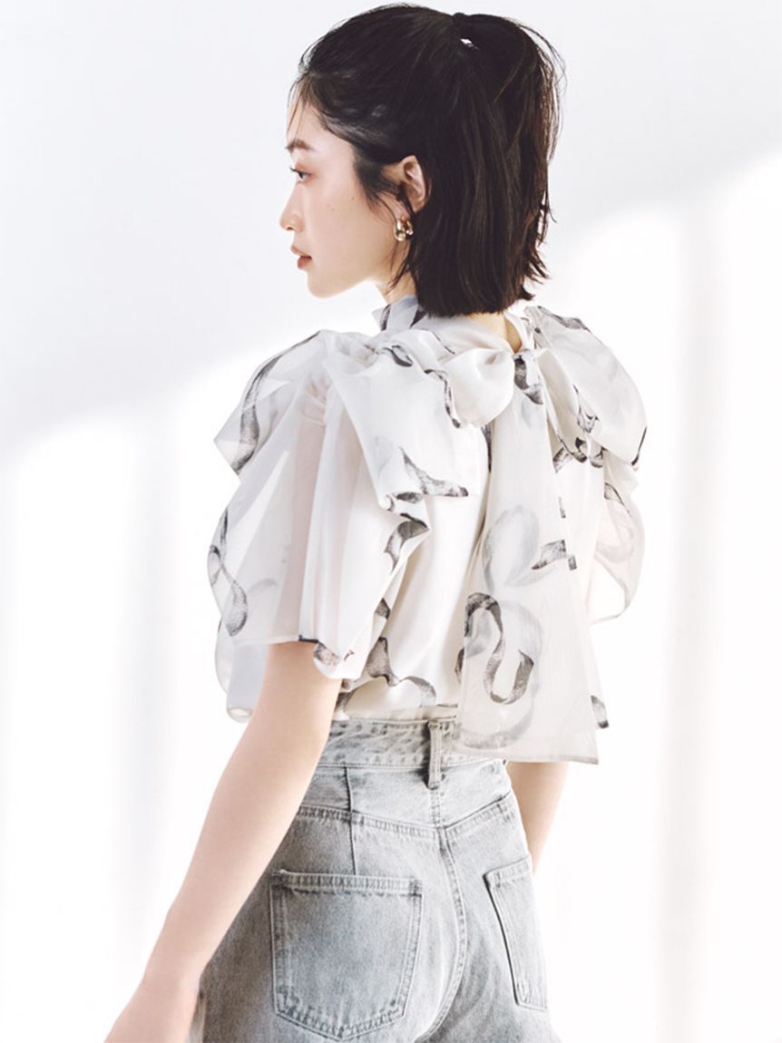 SNIDEL「Sustainableリボンライクオーガンシースルーブラウス」|シャツ・ブラウス|