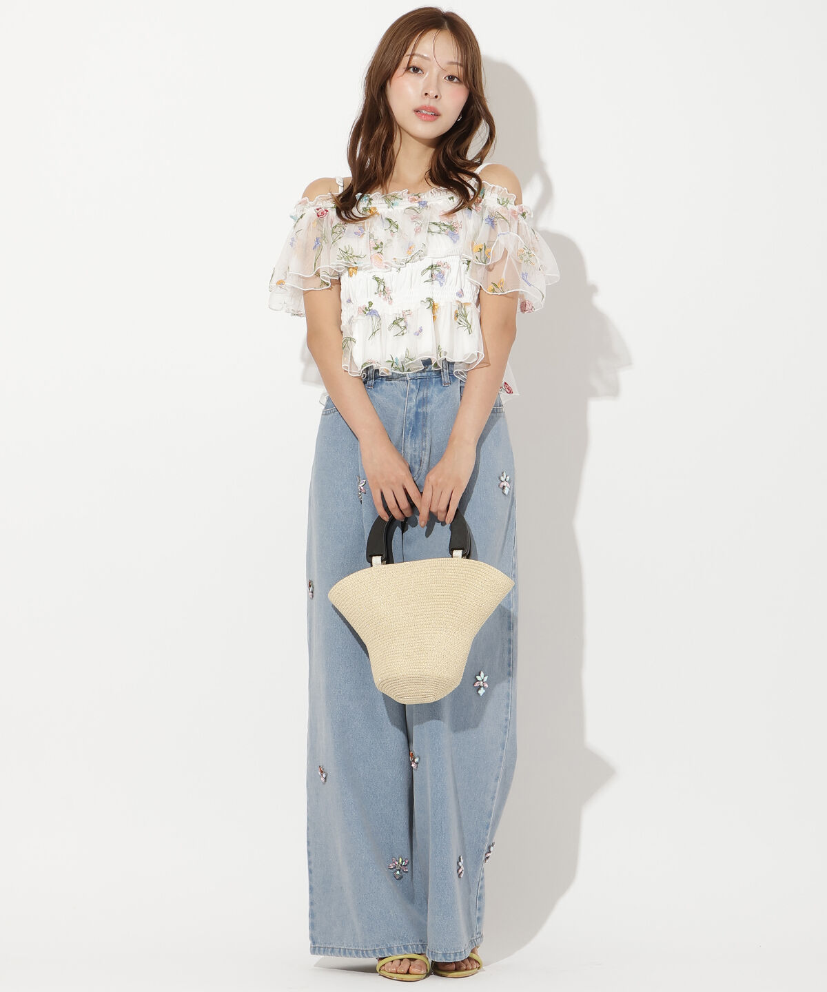 アンドクチュール「ボタニカル柄刺繍チュールブラウス」|シャツ・ブラウス|