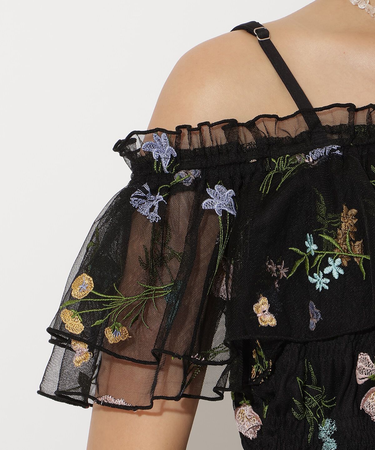 アンドクチュール「ボタニカル柄刺繍チュールブラウス」|シャツ・ブラウス|