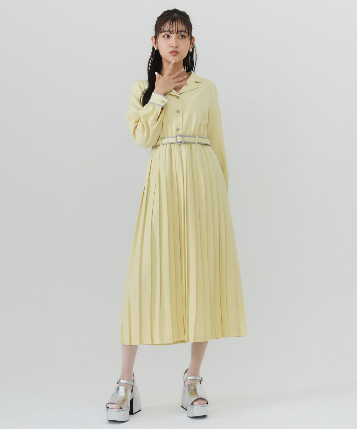 REDYAZEL「バイカラープリーツシャツワンピース」|ワンピース|