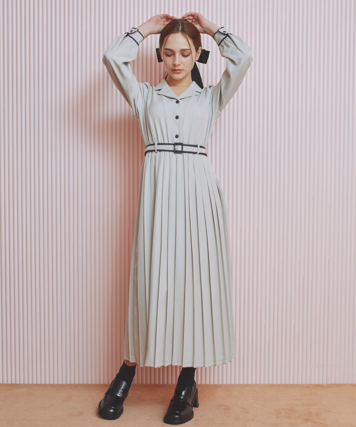 REDYAZEL「バイカラープリーツシャツワンピース」|ワンピース|