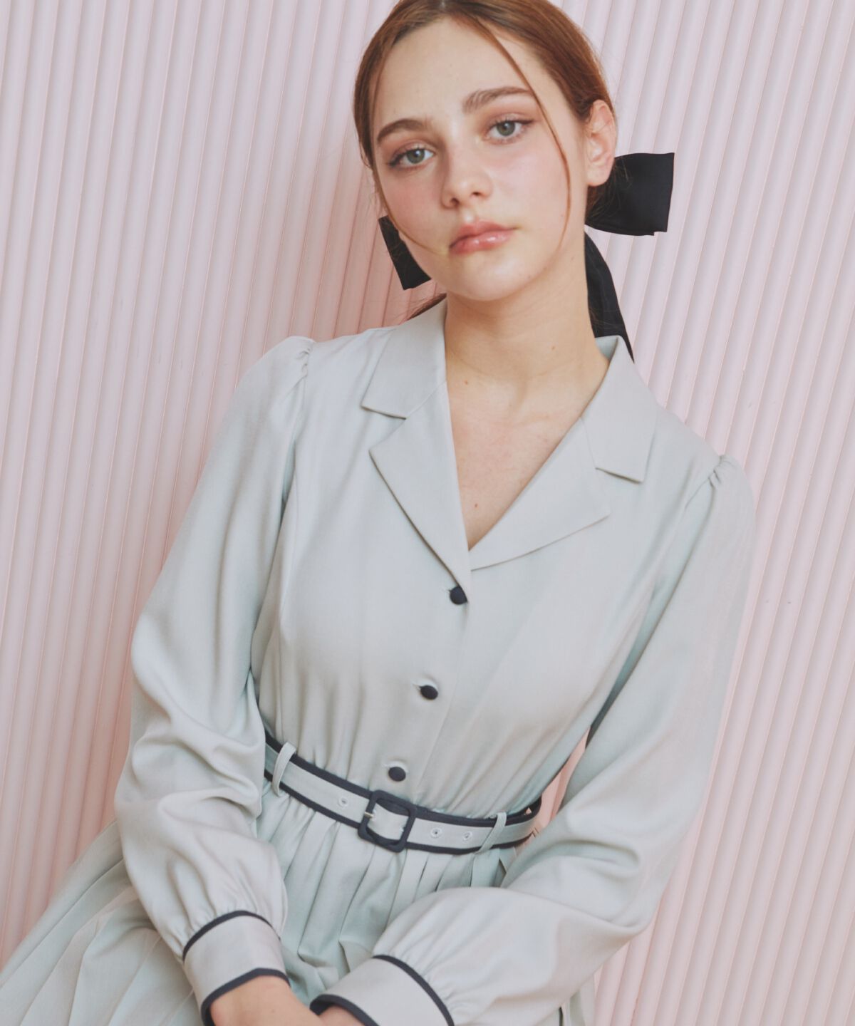 REDYAZEL「バイカラープリーツシャツワンピース」|ワンピース|