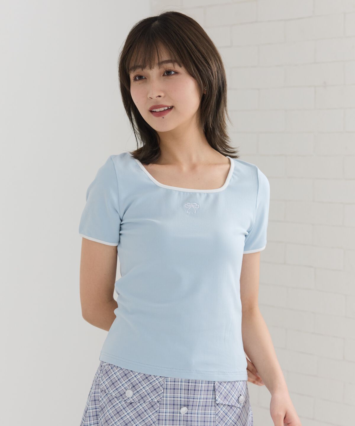 REDYAZEL「リボンエンブロイダリーパイピングＴシャツ」|Tシャツ・カットソー|