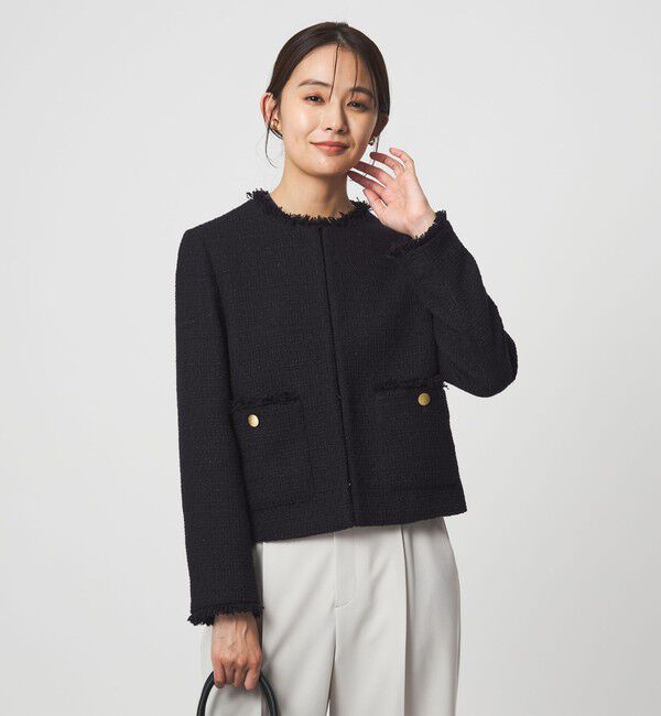 UNITED ARROWS green label relaxing「ツイードライク ノーカラー ジャケット」|ノーカラージャケット|