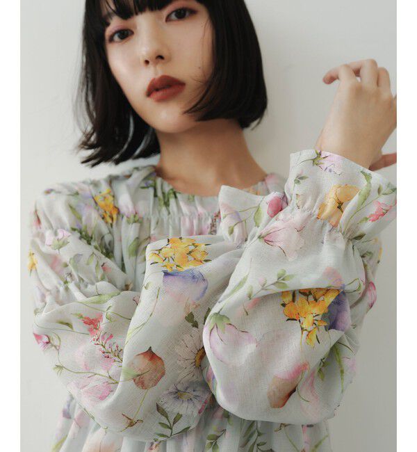 EMMEL REFINES「＜EMMEL REFINES＞EM フラワーシャーリング チュニック」|シャツ・ブラウス|LIME