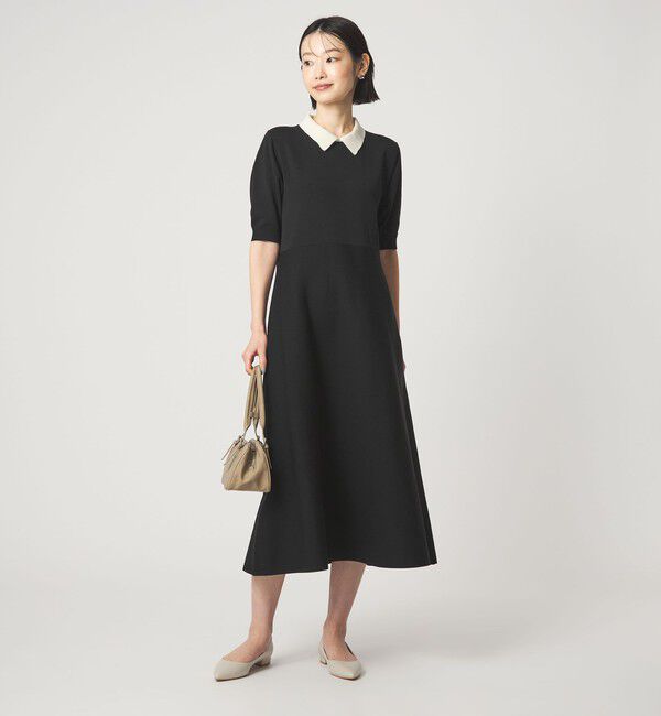 UNITED ARROWS green label relaxing「ハイショク エリツキ ショートスリーブ ニット ワンピース」|ワンピース|BLACK