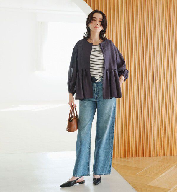 UNITED ARROWS green label relaxing「［size SHORTあり］fleurie(フルリー) シアー ノーカラー ジャケット 接触冷感」|ノーカラージャケット|