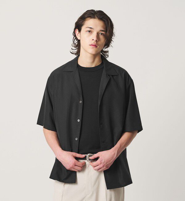 BEAUTY&YOUTH UNITED ARROWS「ドレーピー ディープ オープンカラー シャツ GRANDE型」|シャツ・ブラウス|BLACK