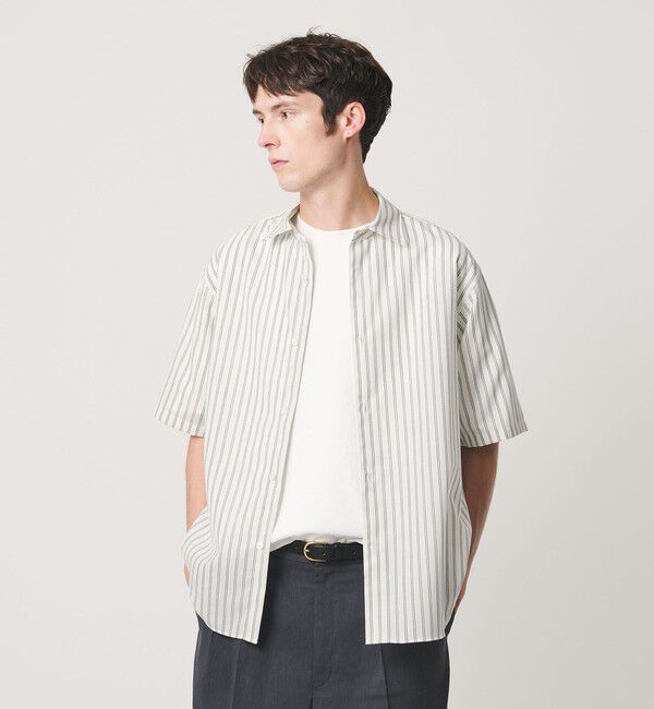 BEAUTY&YOUTH UNITED ARROWS「尾州 ストライプ レギュラー ショートスリーブ シャツ GRANDE TAPERD型 ウォッシャブル MADE IN JAPAN」|シャツ・ブラウス|WHITE