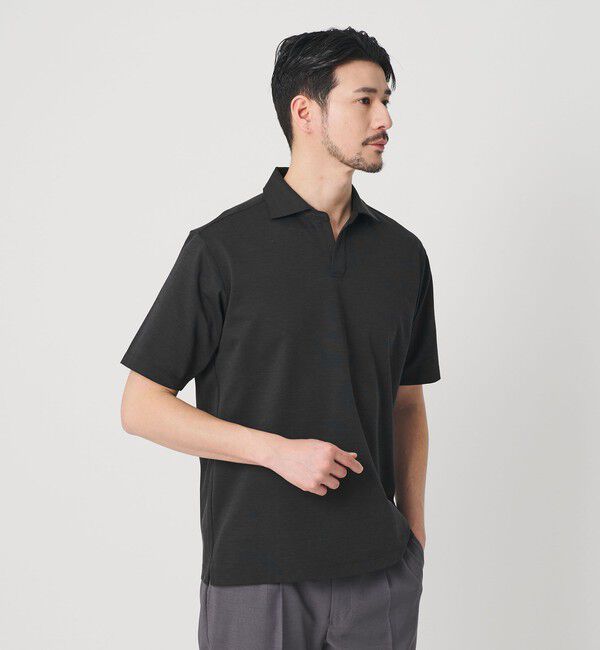 BEAUTY&YOUTH UNITED ARROWS「【WEB限定 WARDROBE SMART】クール ハイゲージ モクロディ スキッパー ポロシャツ【抗菌防臭・接触冷感】」|ポロシャツ|DK.GRAY