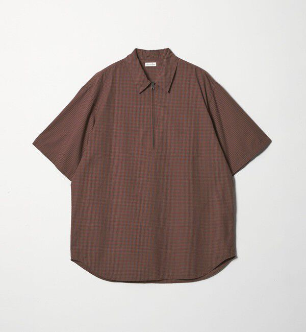 STEVEN ALAN「＜Steven Alan＞ オーガニックコットン チェック ジップ プルオーバー ショートスリーブ シャツ」|シャツ・ブラウス|RED