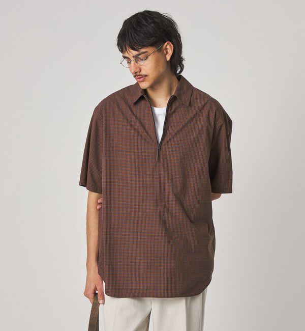 STEVEN ALAN「＜Steven Alan＞ オーガニックコットン チェック ジップ プルオーバー ショートスリーブ シャツ」|シャツ・ブラウス|