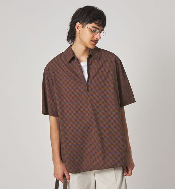 STEVEN ALAN「＜Steven Alan＞ オーガニックコットン チェック ジップ プルオーバー ショートスリーブ シャツ」|シャツ・ブラウス|