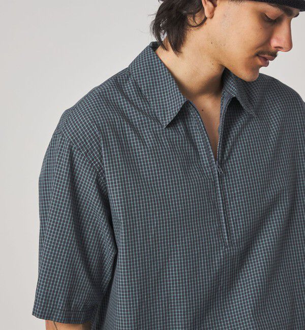 STEVEN ALAN「＜Steven Alan＞ オーガニックコットン チェック ジップ プルオーバー ショートスリーブ シャツ」|シャツ・ブラウス|