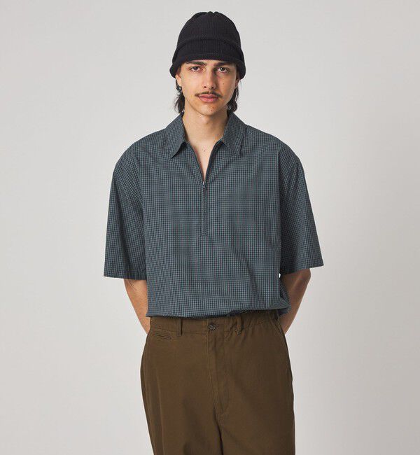 STEVEN ALAN「＜Steven Alan＞ オーガニックコットン チェック ジップ プルオーバー ショートスリーブ シャツ」|シャツ・ブラウス|